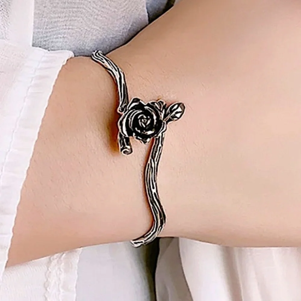Flower Sterling Silver Bangle Cuff Bracelet - Picture 3 of 6